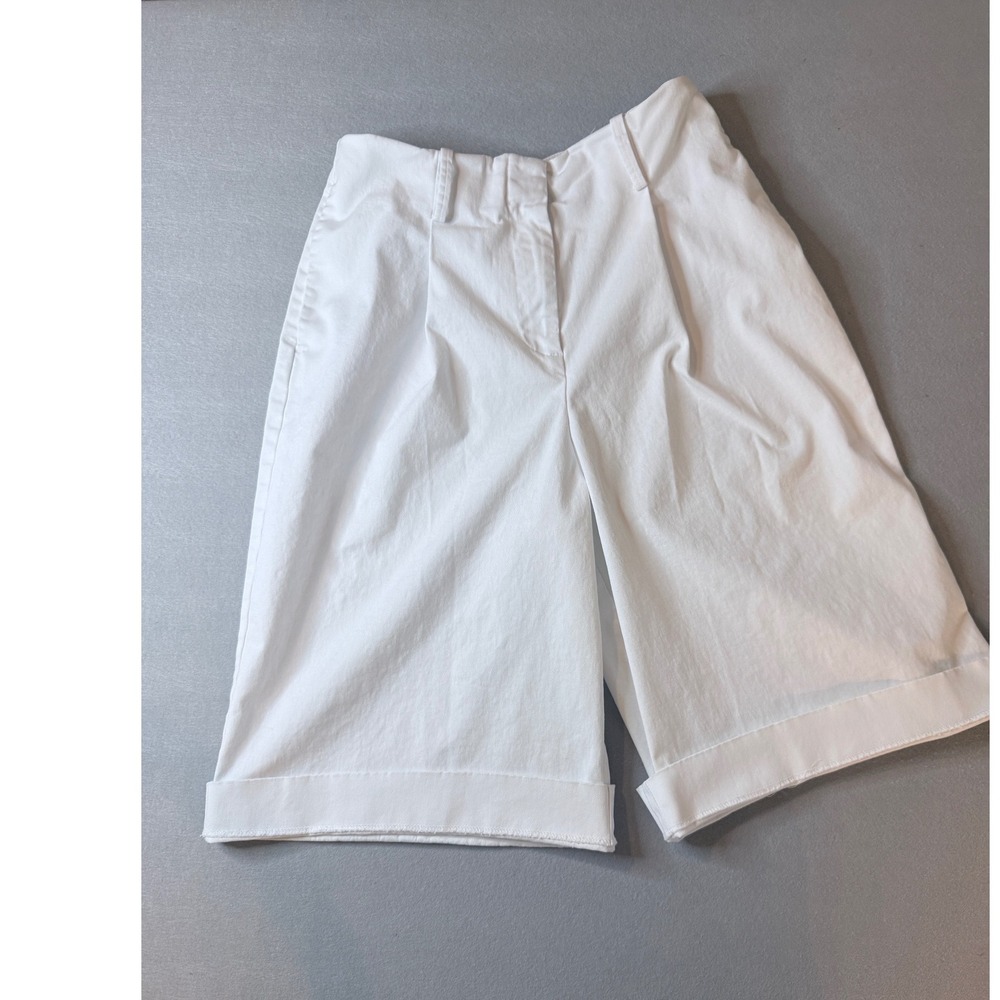 Maeve Anthropologie White Pleated Wide Leg Cuffed Shorts Small - Picture 1 of 6